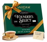 VAHDAM, Founder's Select - Coffret cadeau échantillons de thé assortis - 8 saveurs, 40 sachets de thé pyramide - Thé noir, thé vert, thé chai, cadeau de Saint-Valentin pour femme/mari