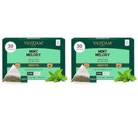 VAHDAM, Mint Melody Thé Vert (30 Sachets De Thé Pyramid) 100% De Feuilles De Menthe Verte Et De Menthe Poivrée Naturelles | Directement De La Source En Inde | Infusion Chaude/Glacée (Lot de 2)