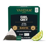 VAHDAM, Sachets de Thé Earl Grey Agrumes (15 Sachets De Thé), 100% NATUREL, Sachets de Thé à Feuilles Longues Pyramidaux, Thé Noir avec Huile Naturelle de Bergamote, Emballé à sa source