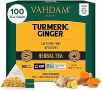 VAHDAM, Turmeric Ginger Tisane (100 Sachets De Thé Pyramid) Sans Caféine | 100% Pur Et Naturel, Curcuma & Épices Fraîches | Directement De La Source En Inde | Infusion Chaude/Glacée