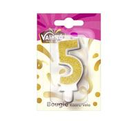 VAHINE - Bougie Anniversaire Chiffre 5, Décoration Colorée pour Moments Festifs et Gais - Le lot de 4