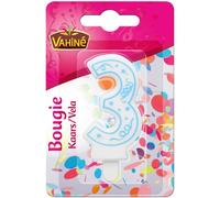VAHINE - Bougie Chiffre 3 Élégante pour Gâteaux d’Anniversaire, Facile à Allumer et Décorer - Le Lot De 4