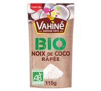 VAHINE - Noix De Coco Râpée Bio, Saveur Intense, Texture Fine Pour Desserts, 115g - Lot De 4