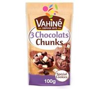 VAHINE Pépites Trois Chocolats Spécial Cookies 100g - Pépites de Chocolat Noir, Lait et Blanc en Poche Refermable - Lot de 3