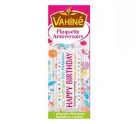 VAHINE Plaquette Déco Anniversaire - 1 unité de 100 g - Boîte décorative pour gâteaux et pâtisseries - Messages Joyeux Anniversaire en 5 langues - Lot de 4