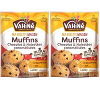 VAHINÉ - Préparation pour Muffins chocolat & noisettes caramélisées, Préparation pour muffins aux pépites de chocolat noir et aux noisettes hachées sucrées 330 g (Lot de 2)