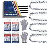 Vahlbeste Lot de 4 Chaîne de Tronçonneuse 3/8"LP 50 maillons 1,3 mm, Chaine Tronconneuse pour Guide Tronconneuse 35 cm, Avec 4 Boucle & Gants,Compatibles avec Stihl MS181 MS192T MS211, 3636 000 0050