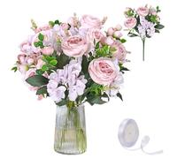 VAIGU:OA Lot de 4 bouquets de fleurs artificielles - 4 roses artificielles pivoines pour mariage, fête, décoration de mariage, arrangement floral, décoration de maison, cuisine (rose-violet)