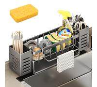 VAIGU:OA Organisateur d'évier - Avec porte-torchons et boîte de rangement - Évier étroit - Avec bac d'évacuation automatique - Serviette éponge - Mise à niveau de la cuisine - Gris