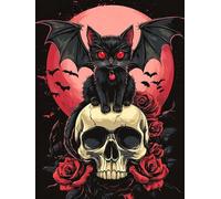 VAIIEYO 5D Diamond Painting Adulte Crâne, Peinture Diamant Chat Noir, Canevas Broderie Diamant Kit Complet Point De Croix Broderie Salon Chambre Autocollant Mural Décoration 30x40cm-49