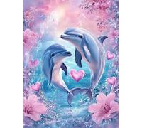 VAIIEYO 5D Diamond Painting Adulte Dauphin, Peinture Diamant Animal, Diamond Painting Adulte Canevas Diamant kit Complet Point De Croix Broderie Salon Chambre Autocollant Mural Décoration 30x40cm-9