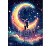 VAIIEYO 5D Diamond Painting Adulte Homme, Peinture Diamant Lune, Canevas Broderie Diamant Kit Complet Point De Croix Broderie Salon Chambre Autocollant Mural Décoration 30x40cm-64