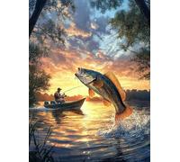 VAIIEYO 5D Diamond Painting Adulte Poisson, Peinture Diamant Pêcheur, Canevas Broderie Diamant Kit Complet Point De Croix Broderie Salon Chambre Autocollant Mural Décoration 30x40cm-74