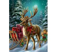 VAIIEYO 5D Diamond Painting Cerf Noël, Broderie Diamant Voiture Cadeau, Canevas Diamant kit Complet Point De Croix Broderie Salon Chambre Autocollant Mural Décoration 30x40 cm
