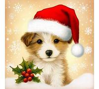 VAIIEYO 5D Diamond Painting Chien de Noël, Broderie Diamant Noël, Canevas Diamant kit Complet Point De Croix Broderie Salon Chambre Autocollant Mural Décoration 35x35 cm