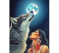 VAIIEYO 5D Diamond Painting Loup, Broderie Diamant Femme, Canevas Diamant kit Complet Point De Croix Broderie Salon Chambre Autocollant Mural Décoration 30x40cm