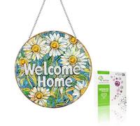 VAIIEYO 5D DIY Diamant Painting Pendentif Accueillir, Chrysanthème Peinture Diamant Hanging Kit, pour Porte et Fenêtre, Salon Chambre Autocollant Mural Décoration 20x20cm B2