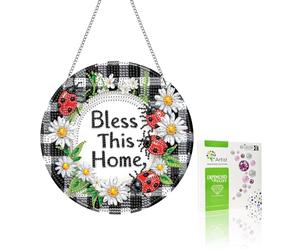 VAIIEYO 5D DIY Diamant Painting Pendentif Bénir, Maison Peinture Diamant Hanging Kit, pour Porte et Fenêtre, Salon Chambre Autocollant Mural Décoration 20x20cm B1