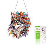 VAIIEYO 5D DIY Diamant Painting Pendentif Loup, Animal Peinture Diamant Hanging Kit, pour Porte et Fenêtre, Salon Chambre Autocollant Mural Décoration 20x20cm C5