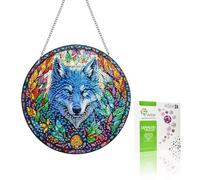 VAIIEYO 5D DIY Diamant Painting Pendentif Loup, Animal Peinture Diamant Hanging Kit, pour Porte et Fenêtre, Salon Chambre Autocollant Mural Décoration 20x20cm B8