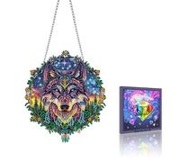 VAIIEYO 5D DIY Diamant Painting Pendentif Loup, Animaux Peinture Diamant Hanging Kit, pour Porte et Fenêtre, Salon Chambre Autocollant Mural Décoration 20x20cm