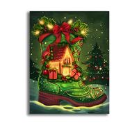 VAIIEYO 5D DIY Noël Diamond Painting Adulte, Bottes Diamant Painting Canevas Broderie Diamant Kit Complet Point De Croix Broderie Salon Chambre Autocollant Mural Décoration 30x40cm