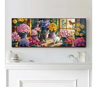VAIIEYO Chat Diamond Painting Grande Taille, Fleur Broderie Diamant Grande Taille Canevas Broderie Diamant Kit Complet Point De Croix Broderie Salon Chambre Autocollant Mural Décoration 30x80cm