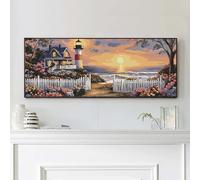 VAIIEYO Coucher de Soleil Peinture Numero Adulte, Grand XXL Kit Peinture Numero Adulte Phare, Activité détente et créative, Cadeau Décoration Murale(30 * 80cm Pas de cadre)