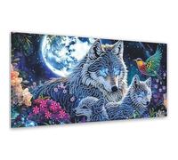 VAIIEYO DIY Forme Spéciale Wolf Diamond Painting Adulte, Tier Diamant Painting Pour Débutant, Canevas Kit Point De Croix Broderie Salon Chambre Autocollant Mural Décoration Cadeau 30x60cm