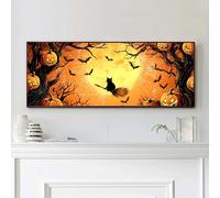 VAIIEYO Halloween Diamond Painting Grande Taille, Chat Noir Broderie Diamant Canevas Broderie Diamant Kit Complet Point De Croix Broderie Salon Chambre Autocollant Mural Décoration 30x80cm-5