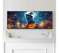 VAIIEYO Halloween Diamond Painting Grande Taille,Chat Noir Broderie Diamant Grande Taille Canevas Broderie Diamant Kit Complet Point De Croix Broderie Salon Chambre Autocollant Mural Décoration30x80cm
