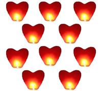 VAIIEYO Lot de 10 Lanternes Chinoises Volantes en Forme de Cœur Rouge, Lanterne Chinoise Volante, Lanternes géantes en Forme de cœur Rouge, pour Noël, Nouvel an, fêtes de souhaits et Mariages