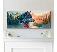 VAIIEYO Loup Diamond Painting Grande Taille, Animal Broderie Diamant Grande Taille Canevas Broderie Diamant Kit Complet Point De Croix Broderie Salon Chambre Autocollant Mural Décoration 30x80cm