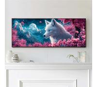 VAIIEYO Loup Diamond Painting Grande Taille, Animaux Broderie Diamant Grande Taille Canevas Broderie Diamant Kit Complet Point De Croix Broderie Salon Chambre Autocollant Mural Décoration 30x80cm