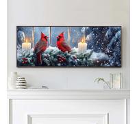 VAIIEYO Noël Diamond Painting Grande Taille, Oiseau Cardinal Broderie Diamant Canevas Broderie Diamant Kit Complet Point De Croix Broderie Salon Chambre Autocollant Mural Décoration 30x80cm-1