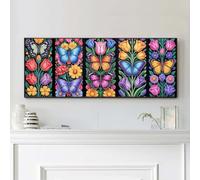 VAIIEYO Papillon Diamond Painting Grande Taille, Fleur Broderie Diamant Grande Taille Canevas Broderie Diamant Kit Complet Point De Croix Broderie Salon Chambre Autocollant Mural Décoration 30x80cm