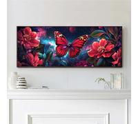 VAIIEYO Papillon Diamond Painting Grande Taille, Fleur Broderie Diamant Grande Taille Canevas Broderie Diamant Kit Complet Point De Croix Broderie Salon Chambre Autocollant Mural Décoration 30x80cm