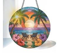 VAIIEYO Plage Attrape-Soleil Suspendu, Attrape-Soleil pour fenêtre Chaise, avec Chaîne en Métal, Décorations Jardin Fenêtre Murales, Fête des Mères, Pendaison de crémaillère 20x20cm-Rond
