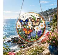 VAIIEYO Puzzle Attrape-Soleil en Acrylique à Suspendre, 18 cm, 83 pièces, décoration de fenêtre Style vitrail, avec chaîne de Suspension en Acier Inoxydable, kit DIY décoratif pour intérieur-102