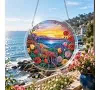 VAIIEYO Puzzle Attrape-Soleil en Acrylique à Suspendre, 18 cm, 83 pièces, décoration de fenêtre Style vitrail, avec chaîne de Suspension en Acier Inoxydable, kit DIY décoratif pour intérieur-215