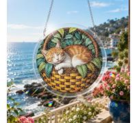 VAIIEYO Puzzle Attrape-Soleil en Acrylique à Suspendre, 18 cm, 83 pièces, décoration de fenêtre Style vitrail, avec chaîne de Suspension en Acier Inoxydable, kit DIY décoratif pour intérieur-10