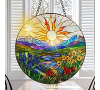 VAIIEYO Soleil Attrape-Soleil Suspendu, Attrape-Soleil pour fenêtre Fleur, avec Chaîne en Métal, Décorations Jardin Fenêtre Murales, Fête des Mères, Pendaison de crémaillère 20x20cm-Rond
