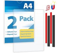 VAIIGO 2 Pcs Cadre Magnétique Auto-adhésif A4, Cadre d'information Avec bande adhésive et magnétique, Informations sur le Cadre, Affichage Étanche, Couvertures pour Signe, Photos, Document