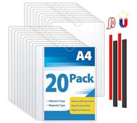 VAIIGO 20 Pcs Cadre Magnétique Auto-adhésif A4, Cadre d'information Avec bande adhésive et magnétique, Informations sur le Cadre, Affichage Étanche, Couvertures pour Signe, Photos, Document