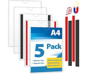 VAIIGO 5 Pcs Cadre Magnétique Auto-adhésif A4, Cadre d'information Avec bande adhésive et magnétique, Informations sur le Cadre, Affichage Étanche, Couvertures pour Signe, Photos, Document