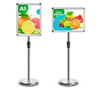 VAIIGO A3 porte - logo porte - affiche réglable porte - affiche en aluminium cadre à pression porte - menu porte - annonce interchangeable porte - sécurité et base ronde stable (argent, A3)