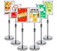 VAIIGO A4 Support d'information Réglable en Hauteur en Aluminium DIN A4 Présentoir d'Affichage Support Publicitaire avec Coins de Sécurité (Argent02, 6 Pièces)