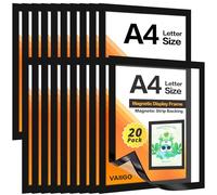 VAIIGO Cadre magnétique pour réfrigérateur A4, lot de 20 cadres magnétiques, cadres d'information pour la maison/le bureau, porte-feuilles pour surface magnétique, tableau blanc et surfaces