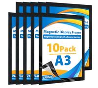 VAIIGO cadres magnétiques autocollants A3, porte-papier avec bordure magnétique puissante, cadre magnétique pour réfrigérateur, porte, carrelage, réfrigérateur, placard, fenêtre（Noir,10Pièces）