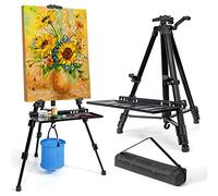 VAIIGO Chevalet de Peinture, 152cm chevalet mariage, d'artiste pour peinture, métal réglable Chevalets et Tablier, Sac portable, Seau pliant, Palettes(Noir)